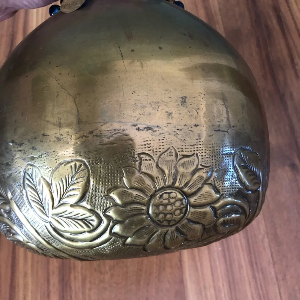 Brass Hammered and Etched Sunflower Design Vase